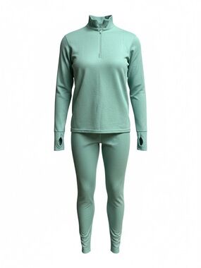 Cabella’s Women’s XL 2 piece Mint Green Thermal Set 3/4 Zip Neck Top & Leggings